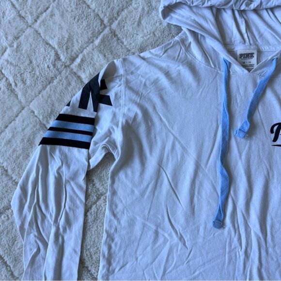 Victoria's Secret PINK | White & Blue Campus Hoodie | Size Extra Small - Picture 4 of 10